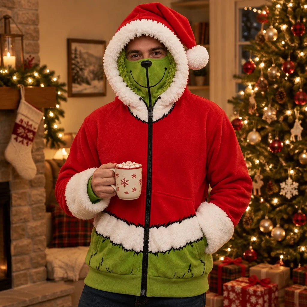 GrinchZip Christmas hoodie detail