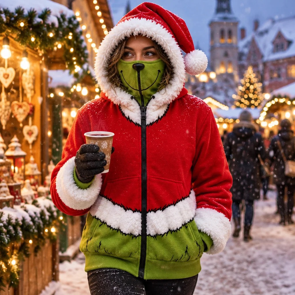 GrinchZip red and green Christmas zip-up hoodie