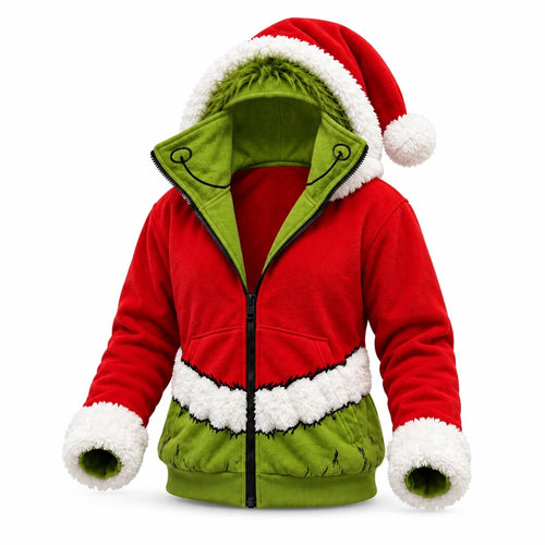 GrinchZip Christmas mask zip-up hoodie with Santa hood